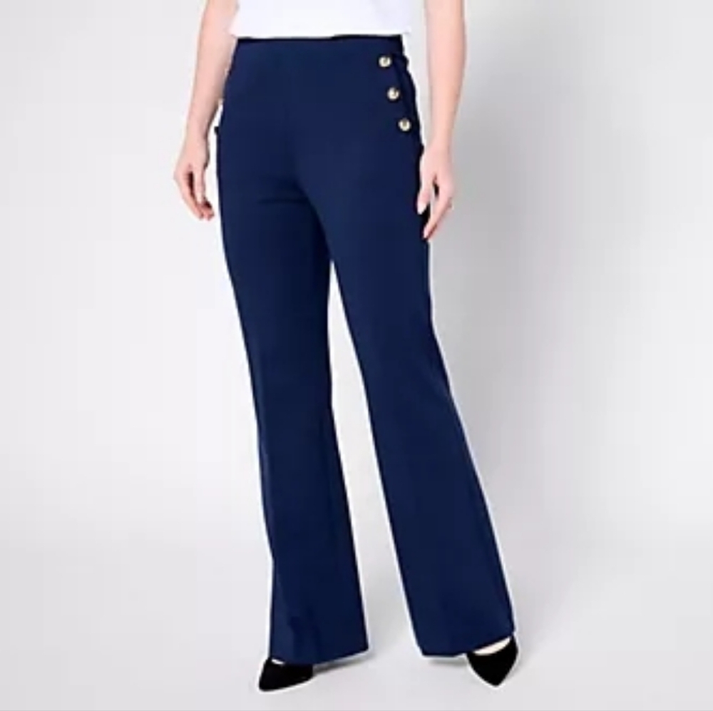 Susan Graver Smart Ponte 350 High Waist Bootcut Sailor Pullon Pant Black M NWOT